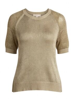 MICHAEL Michael Kors NWT M Khaki Gold Lurex Knit Top $145 MS66MUADJO Metallic Me